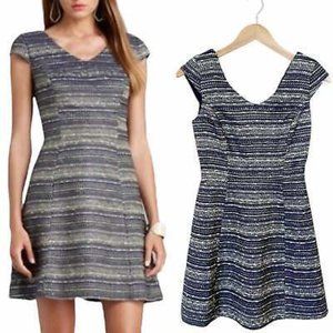 Lilly Pulitzer Ruthy Dress True Navy Metallic Boucle 2 Fit Flare Gold #4236